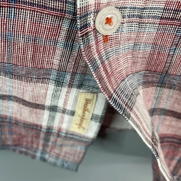 WEATHERPROOF NWT Mens Linen Red Plaid Short Sleeve Button Down Shirt Preppy S - Picture 6 of 13